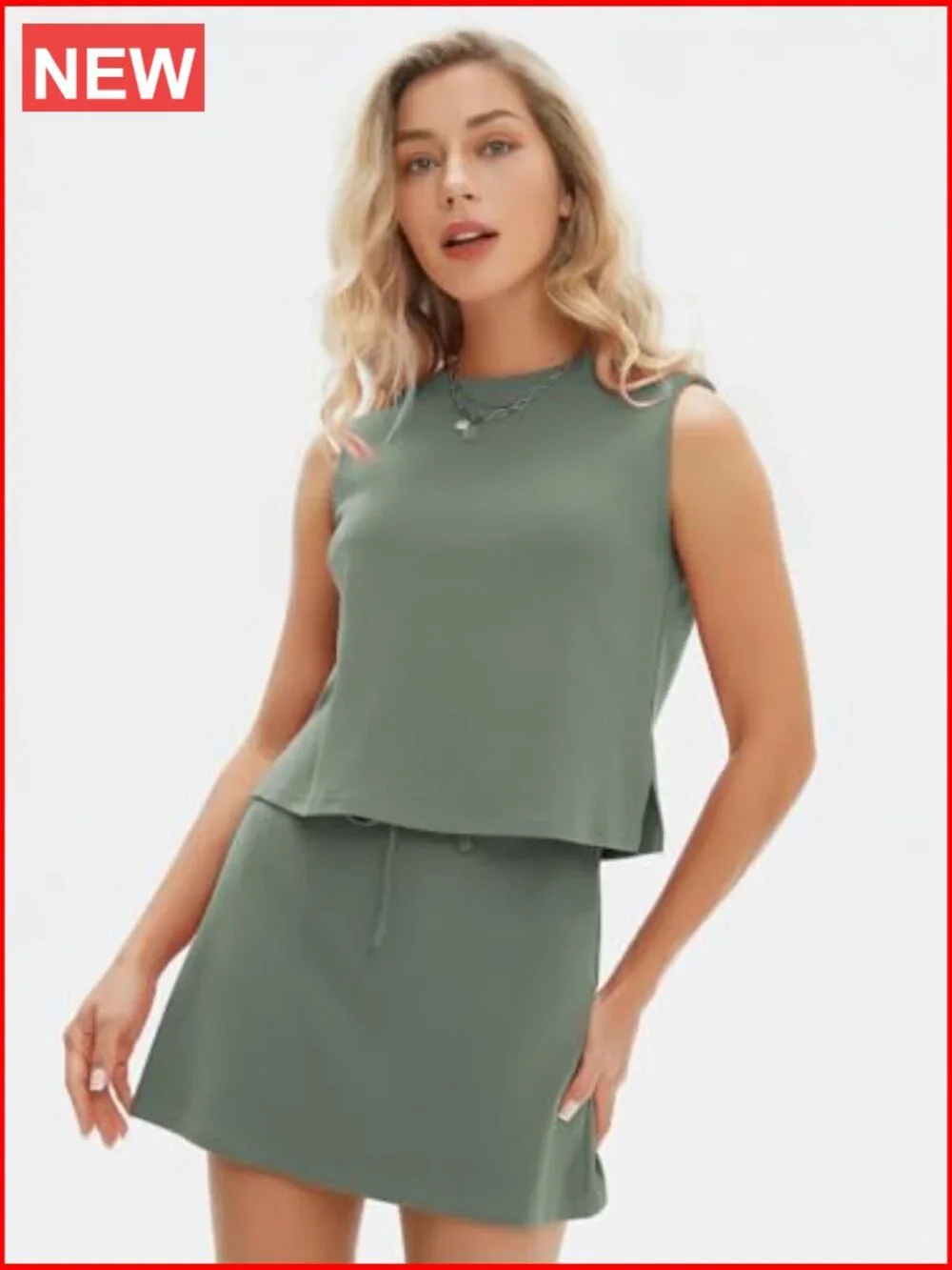 2 Piece Skirt Set Sleeveless Top and Skort Cotton Matching Sweatsuit